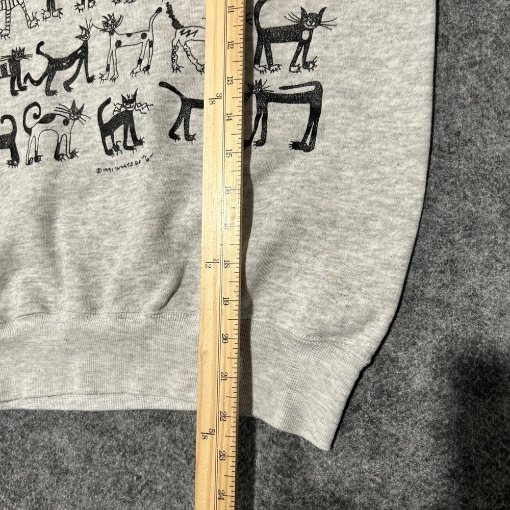 Vintage 1991 Tultex Cat Graphic Sweatshirt Grey 90s Retro Size Small - Picture 6 of 10